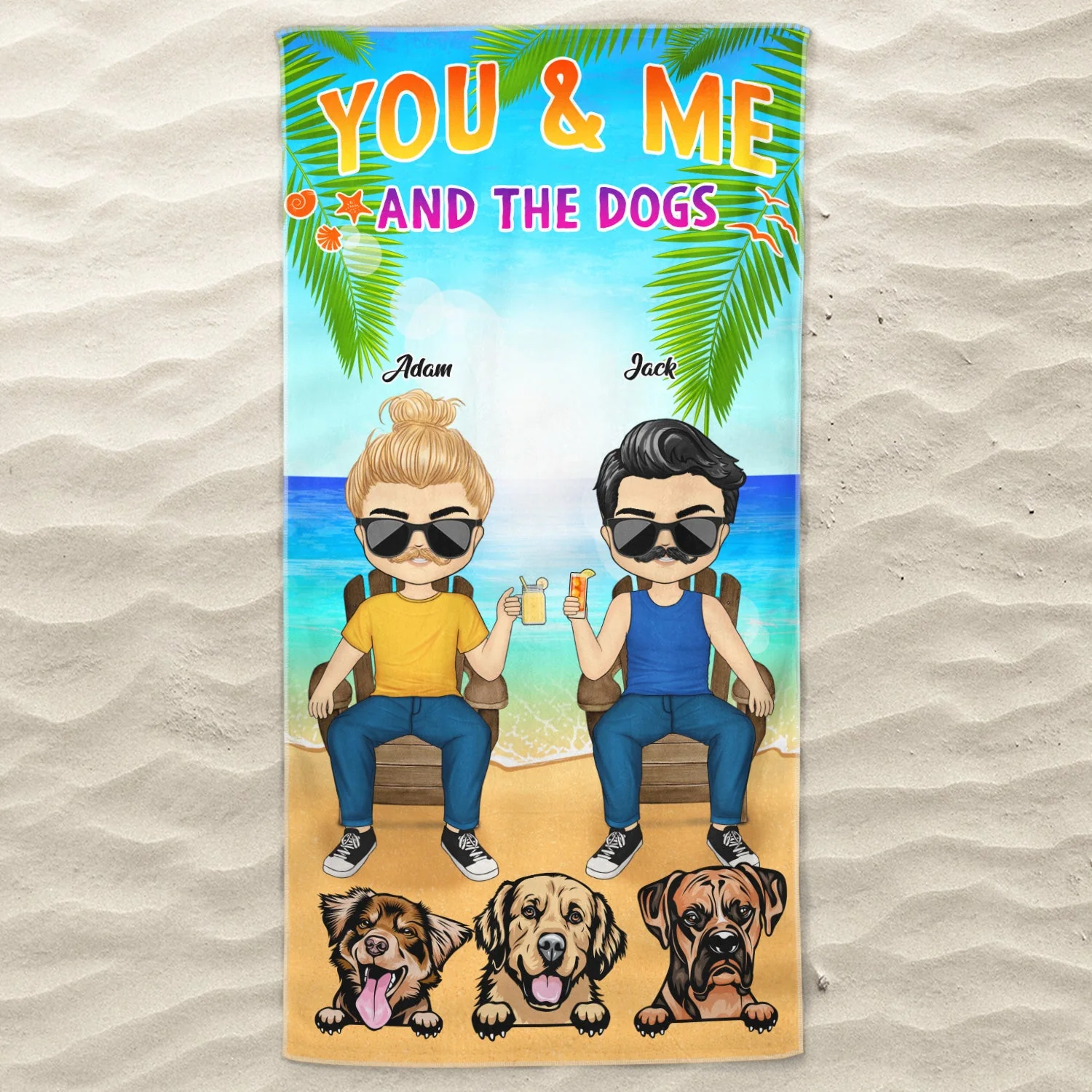 You & Me And The Dogs Beach Husband Wife - Summer Gift For Couples, Dog Lovers - Personalized Beach Towel - Image 3