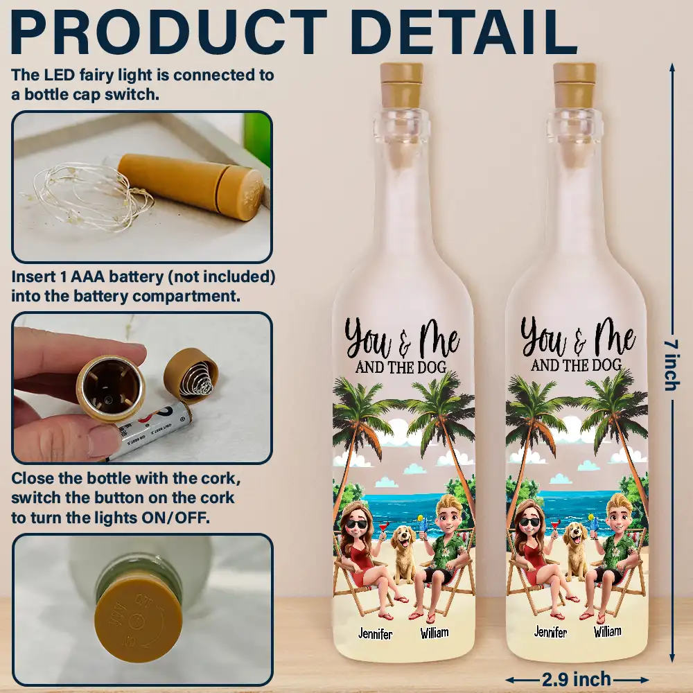 You Me And The Dogs Beach View - Personalized Bottle Light - Image 4