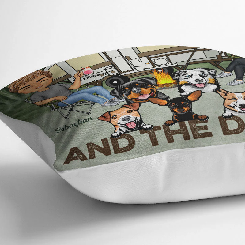 You & Me And The Dogs Camping Husband Wife - Couple Gift - Personalized Custom Pillow - Image 3