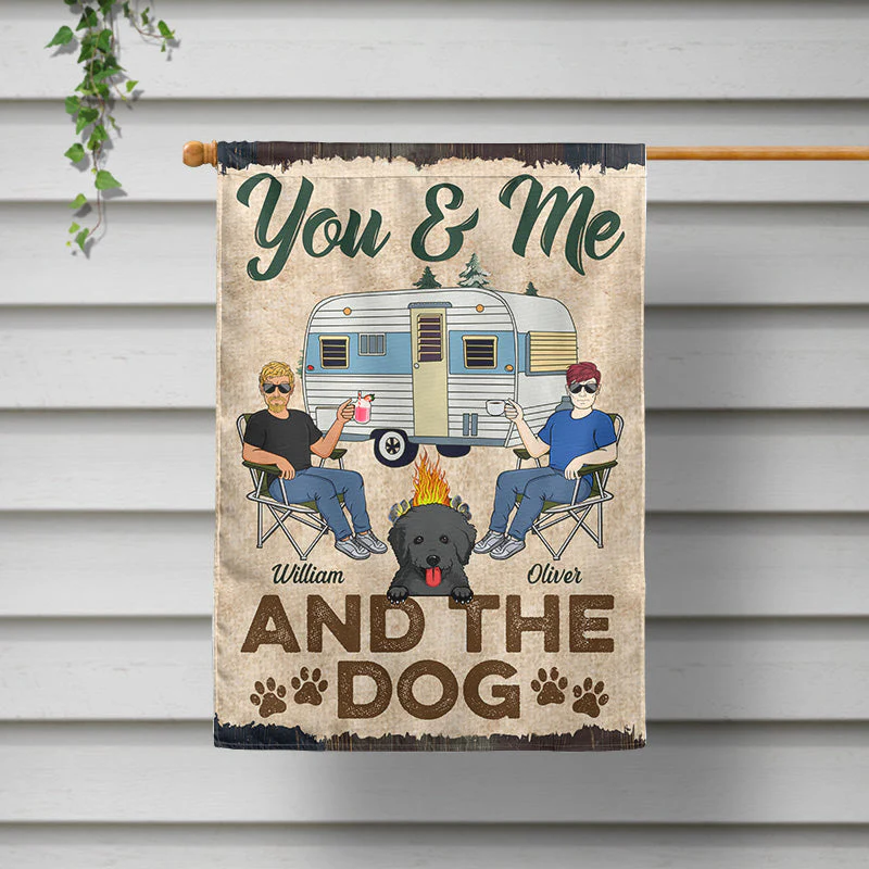 You & Me And The Dogs Camping Husband Wife Family - Couple Gift - Personalized Custom Flag - Image 2