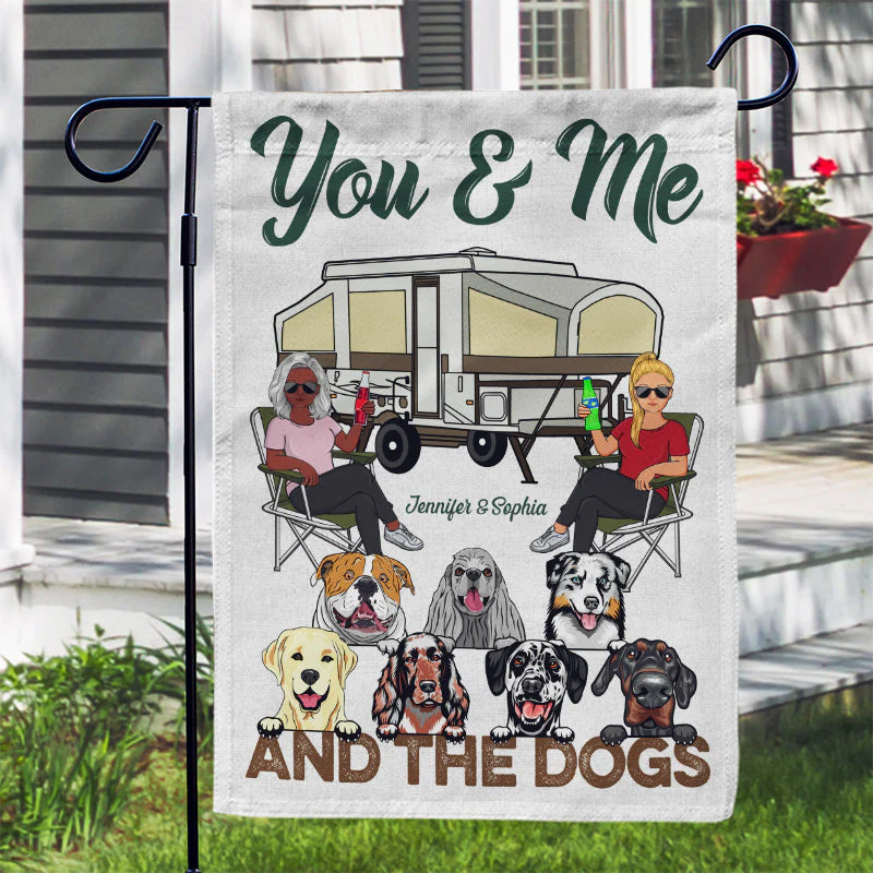 You & Me And The Dogs Camping Husband Wife Family - Couple Gift - Personalized Custom Flag - Image 3