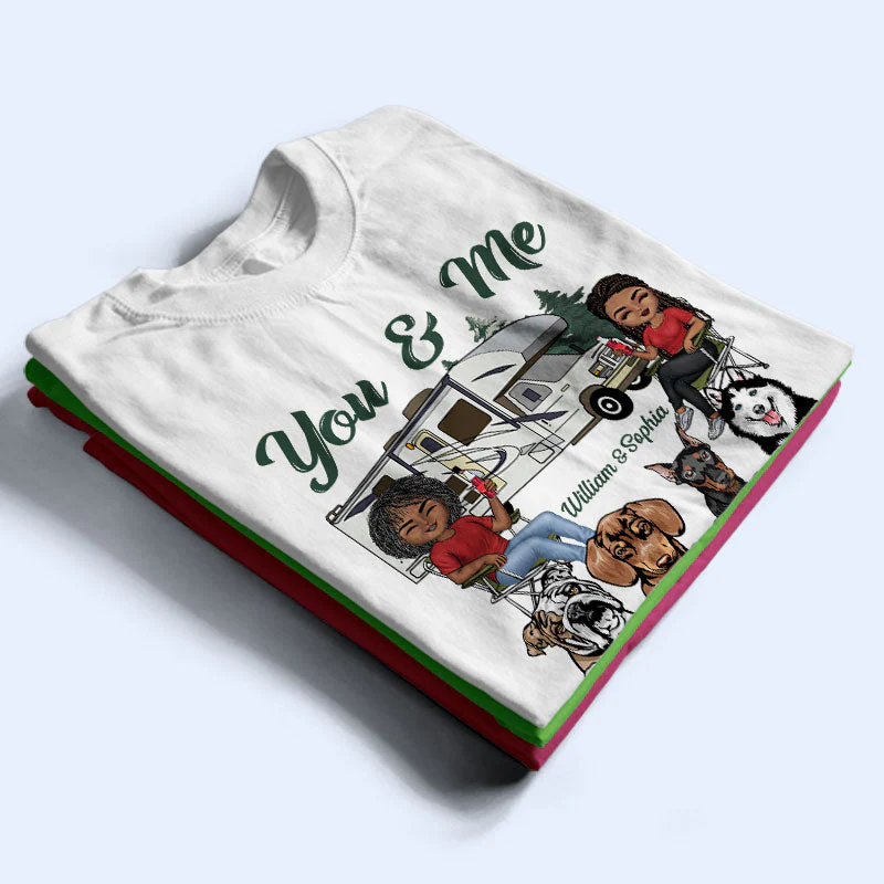 You & Me And The Dogs Camping Husband Wife Pride - Couple Gift - Personalized Custom T Shirt - Image 2