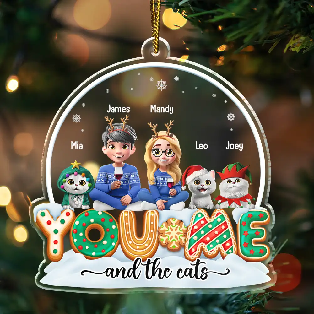 You & Me And The Dogs Cats 3D Effect Christmas - Personalized Custom Shaped Acrylic Ornament - Image 3