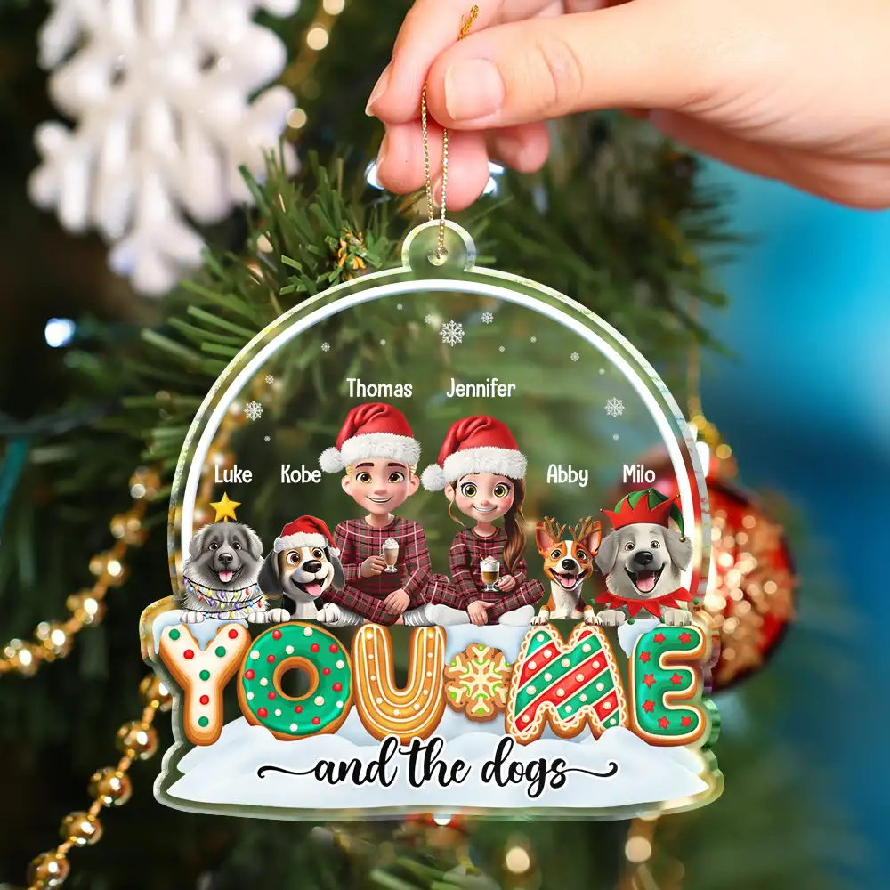 You & Me And The Dogs Cats 3D Effect Christmas - Personalized Custom Shaped Acrylic Ornament - Image 4