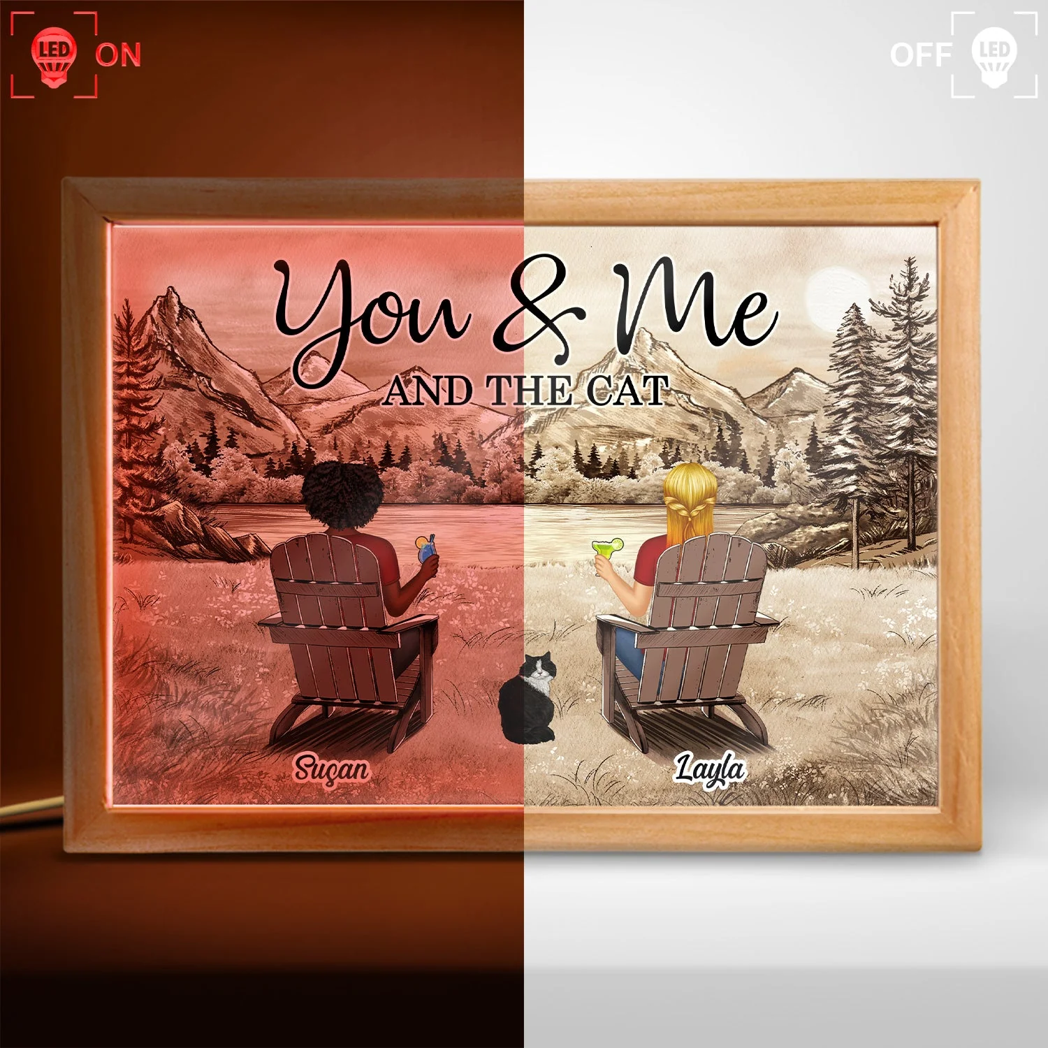 You & Me And The Dogs Cats - Anniversary Gift For Spouse, Lover, Couple, Pet Lovers - Personalized Picture Frame Light Box - Image 3