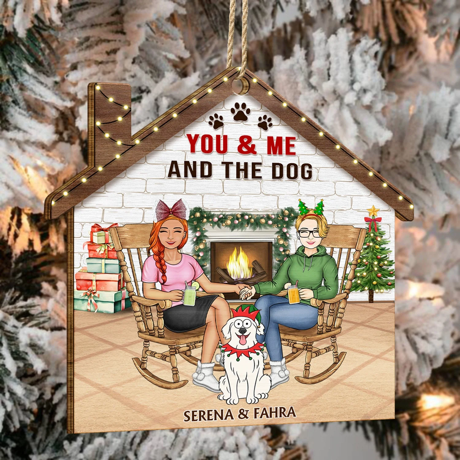You & Me And The Dogs Cats - Christmas Gift For Couple, Pet Lovers And Family - Personalized Custom Shaped Wooden Ornament - Image 4