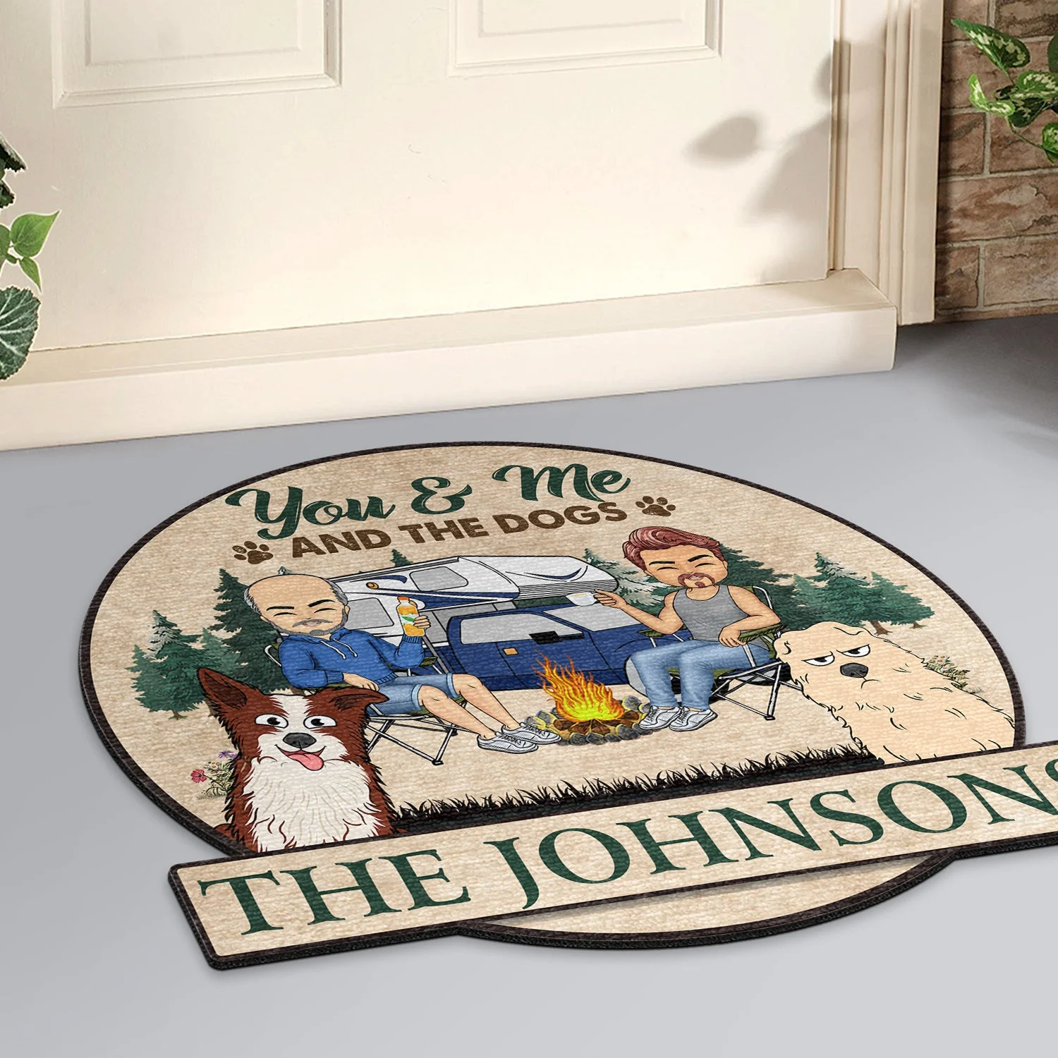 You & Me And The Dogs Cats - Gift For Camping Couples, Pet Lovers - Personalized Custom Shaped Doormat - Image 2