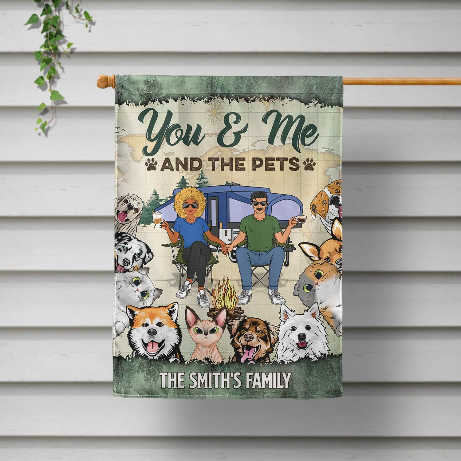 You & Me And The Dogs Cats - Gift For Pet, Camping Lovers, Campsite, Camping Decor, Couple, Family - Personalized Custom Flag - Image 2