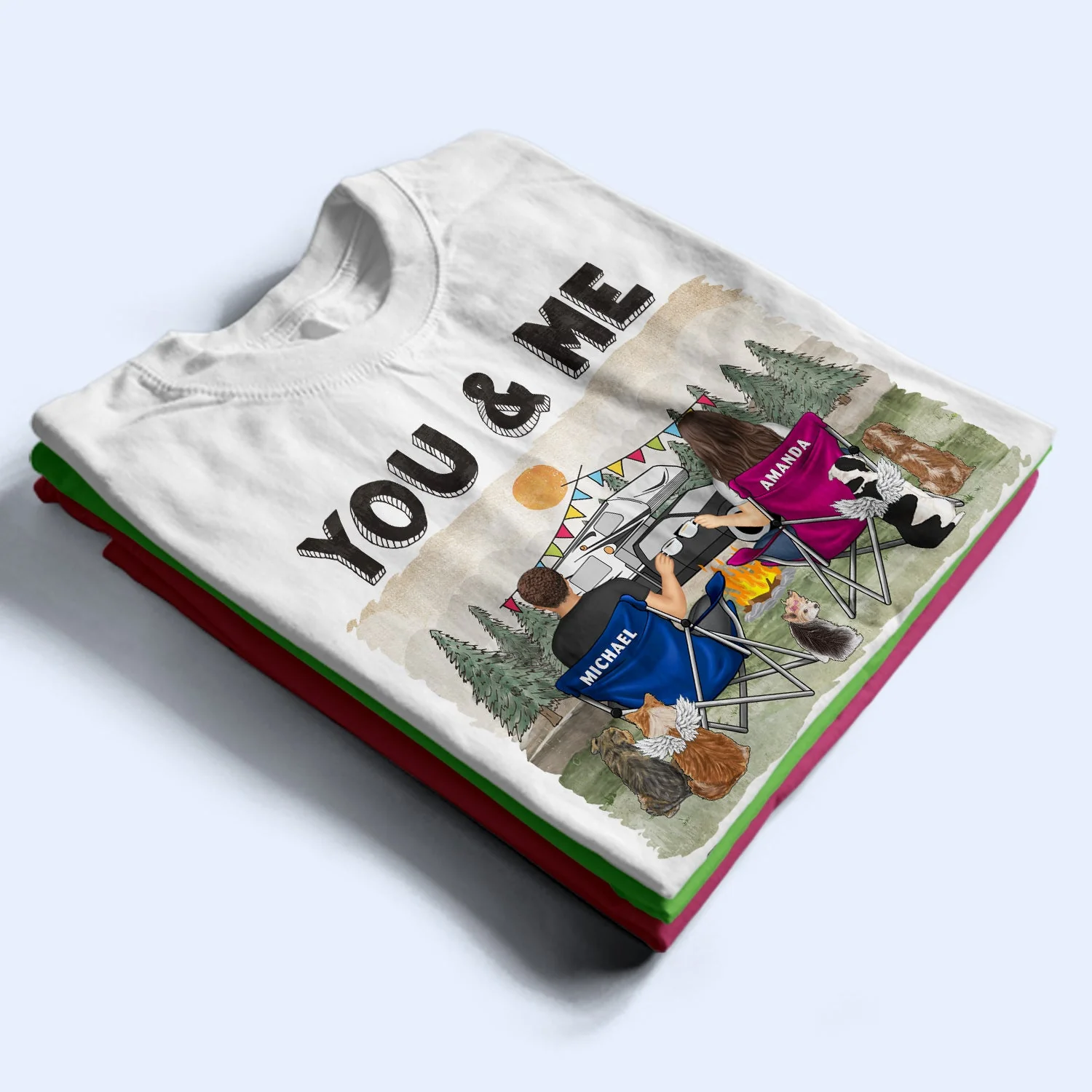 You & Me And The Dogs - Gift For Camping Couples - Personalized T Shirt - Image 2