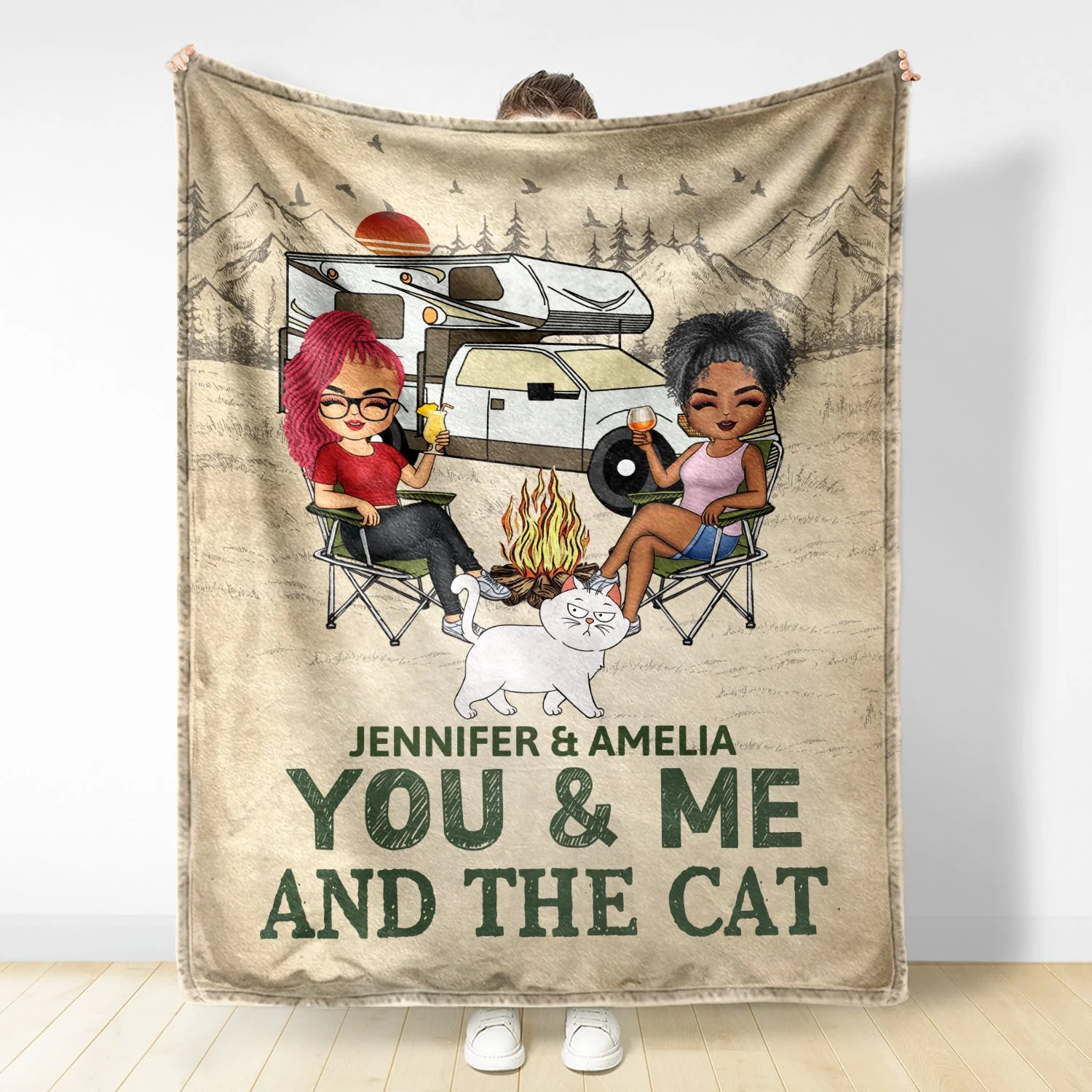 You & Me And The Dogs - Gift For Camping Lovers, Couples, Cat Lovers, Dog Lovers - Personalized Fleece Blanket - Image 2