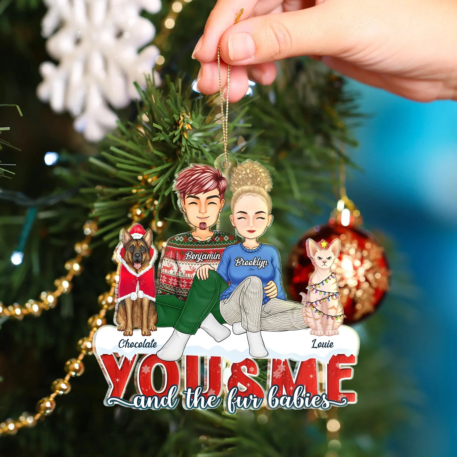You & Me And The Dogs The Cats - Christmas Gifts For Couples, Husband, Wife, Pets Lovers - Personalized Cutout Acrylic Ornament - Image 4
