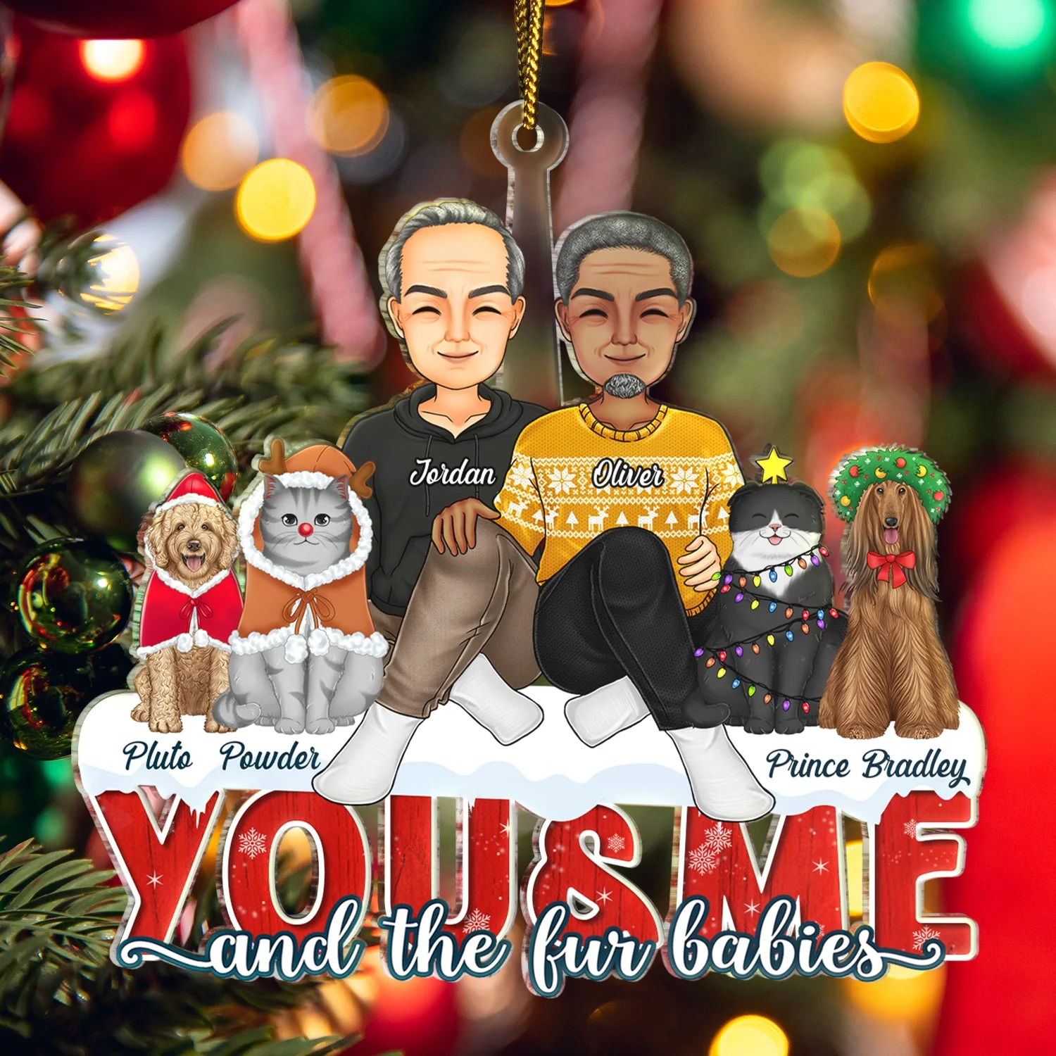 You & Me And The Dogs The Cats - Christmas Gifts For Couples, Husband, Wife, Pets Lovers - Personalized Cutout Acrylic Ornament - Image 5