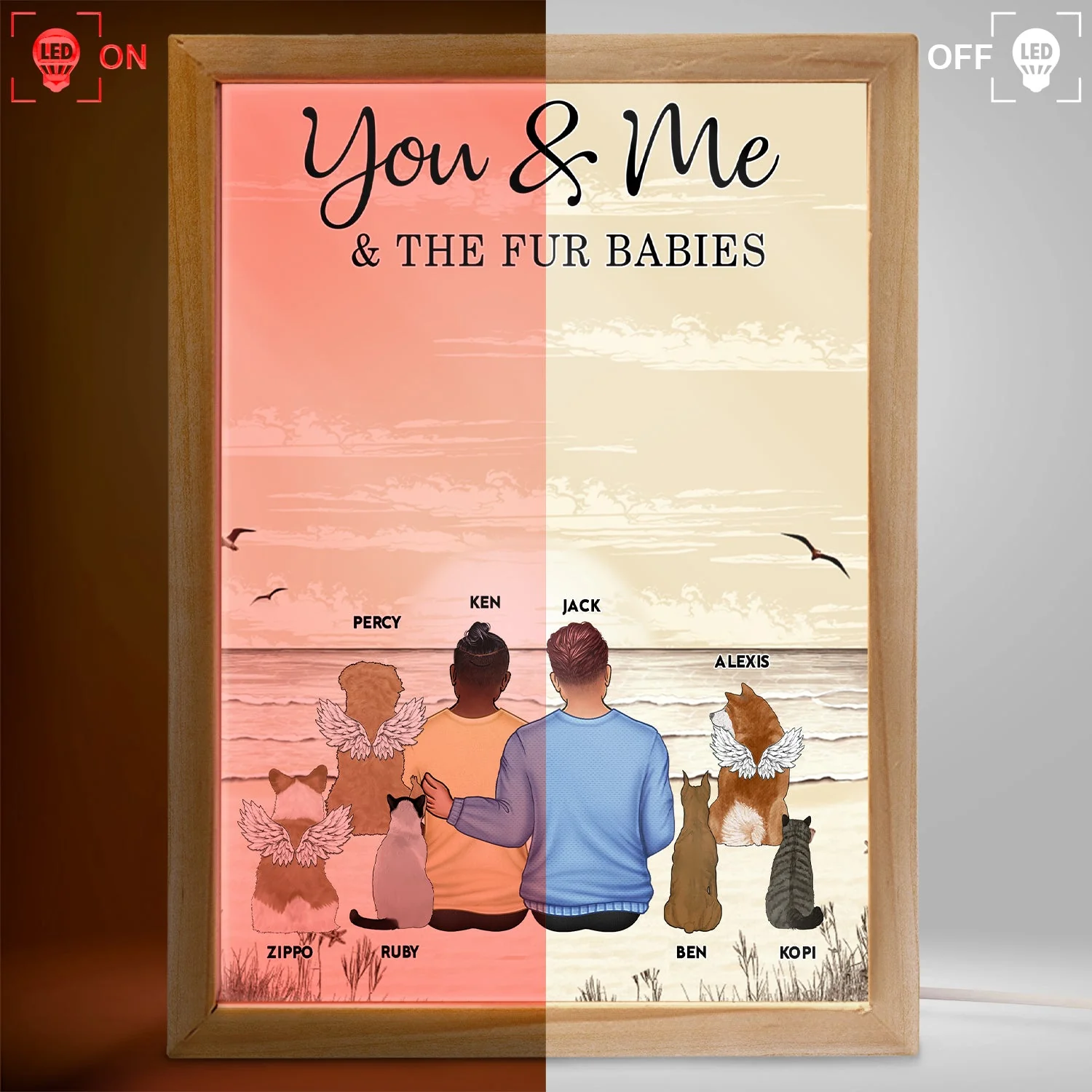 You & Me And The Fur Babies - Anniversary Gift For Spouse, Lover, Couple, Pet Lovers - Personalized Picture Frame Light Box - Image 3