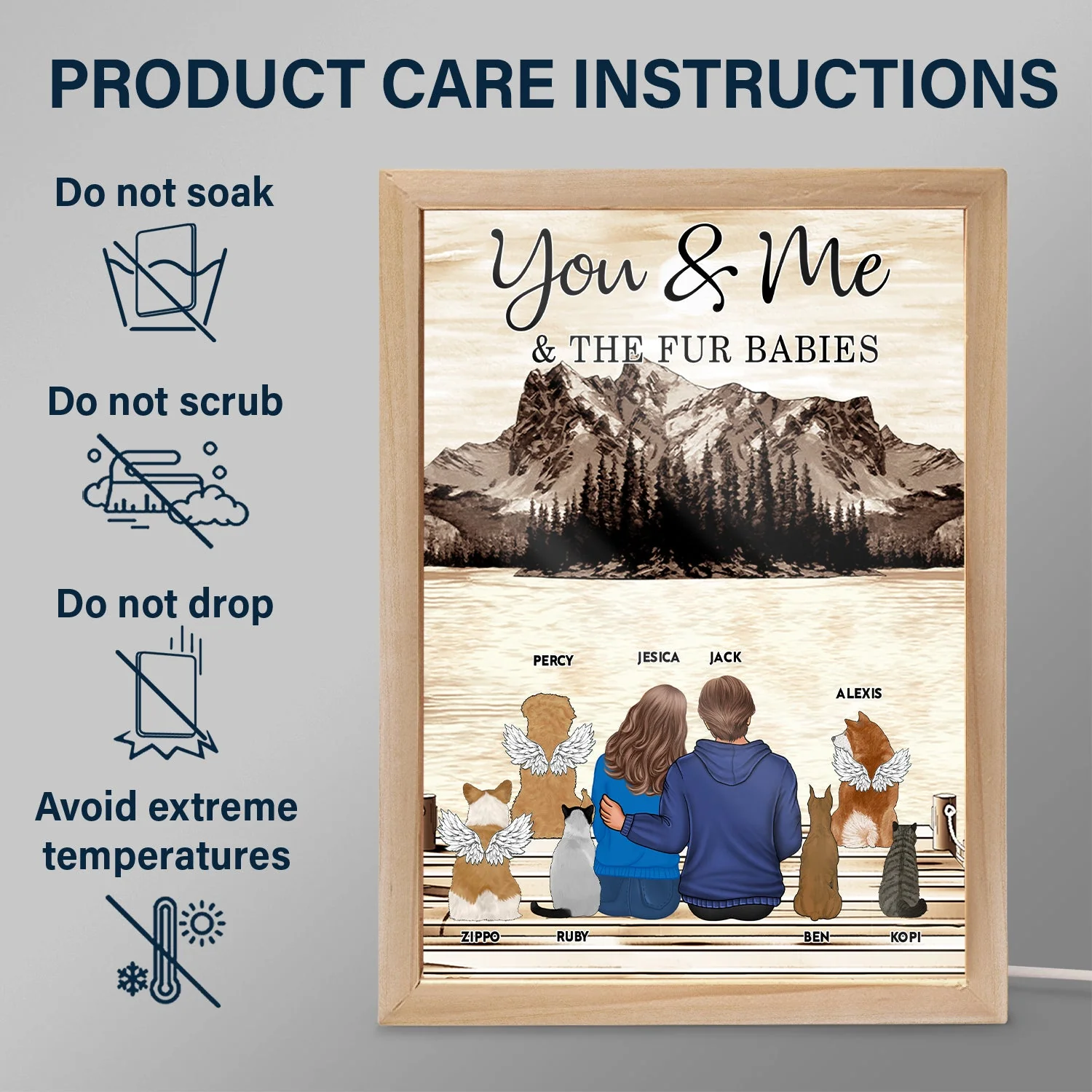 You & Me And The Fur Babies - Anniversary Gift For Spouse, Lover, Couple, Pet Lovers - Personalized Picture Frame Light Box - Image 6