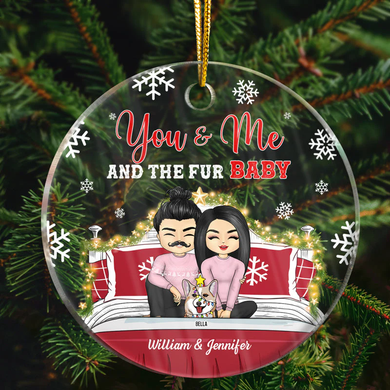 You & Me And The Fur Babies - Christmas Gift For Dog & Cat Lovers - Personalized Custom Circle Acrylic Ornament - Image 2