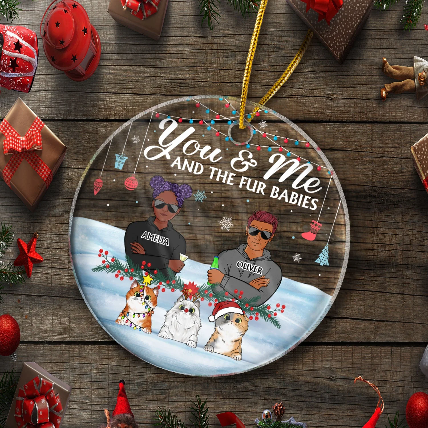 You & Me And The Fur Babies Dog Cat - Christmas Gift For Dog Lovers & Cat Lovers - Personalized Custom Circle Acrylic Ornament - Image 5
