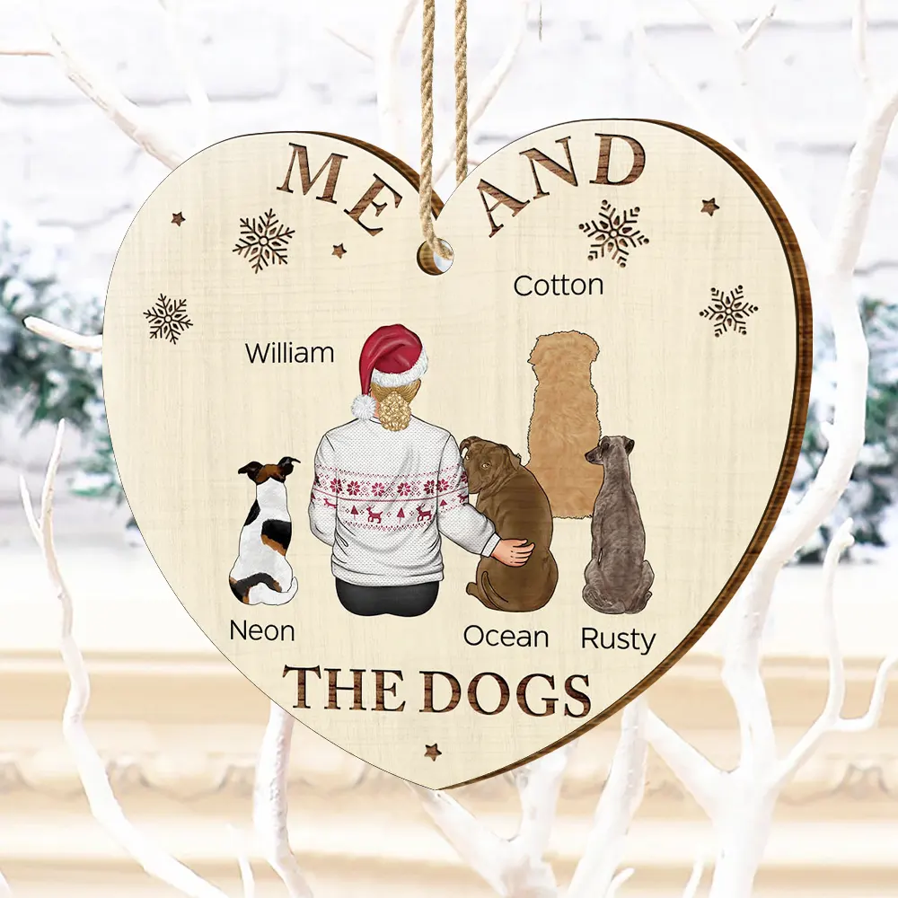 You & Me & The Dog Christmas Loving Couple - Personalized Custom Shaped Wooden Ornament - Image 4