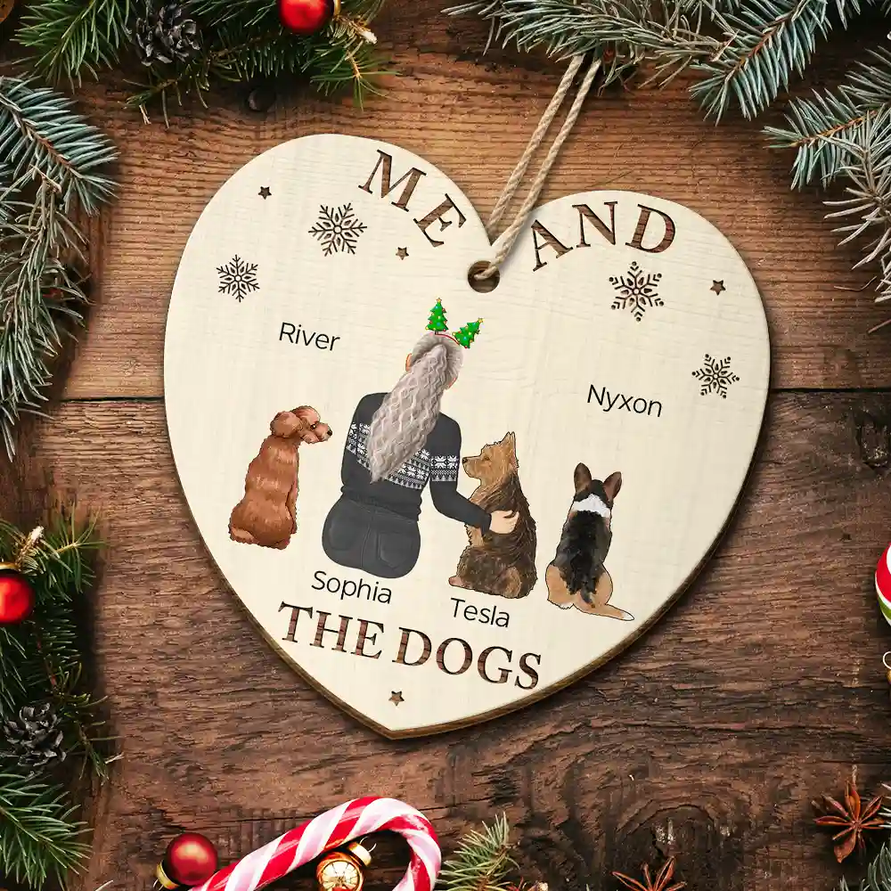 You & Me & The Dog Christmas Loving Couple - Personalized Custom Shaped Wooden Ornament - Image 5