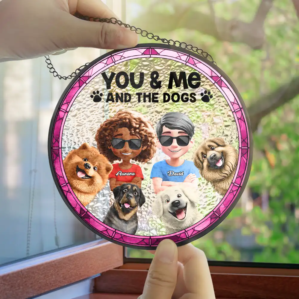 You & Me & The Dogs Couple - Personalized Stained Glass Window Hanging Suncatcher - Image 4