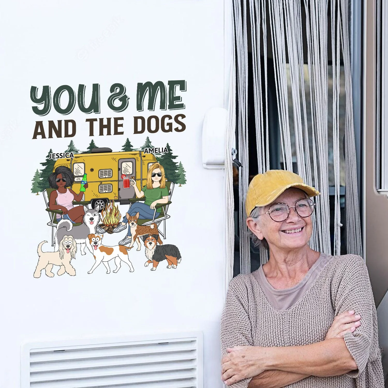 You & Me & The Dogs - Vacation, Traveling, Funny Gift For Couples, Camping Lovers, Dog Lovers - Personalized Camping Decal, Decor Decal - Image 5