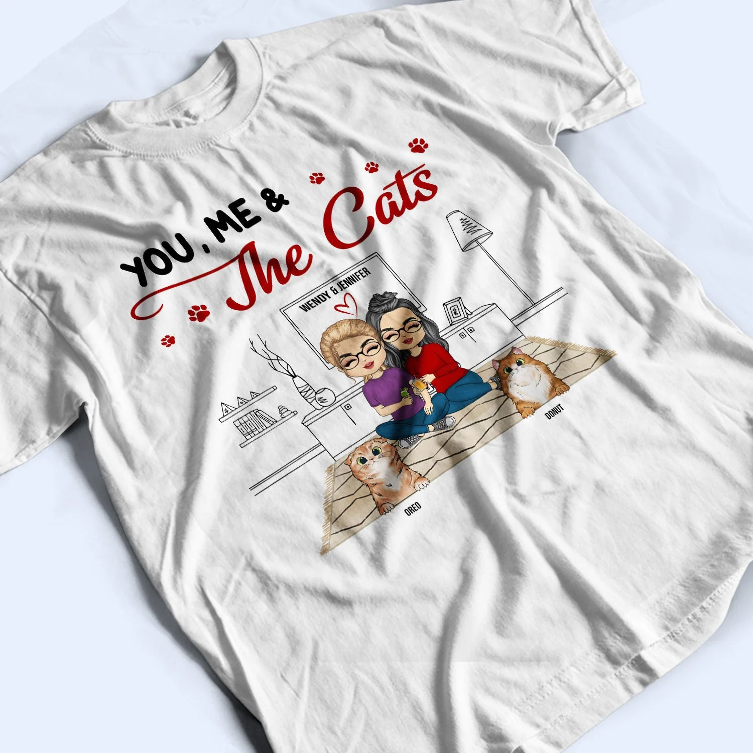 You Me & The Fur Babies With Dog Cat Pet - Couple Gift - Personalized Custom T Shirt - Image 3