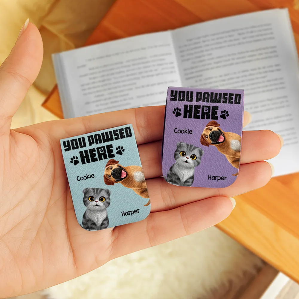 You Pawsed Here 3D Effect Dog Cat - Personalized Leather Magnetic Bookmark - Image 3