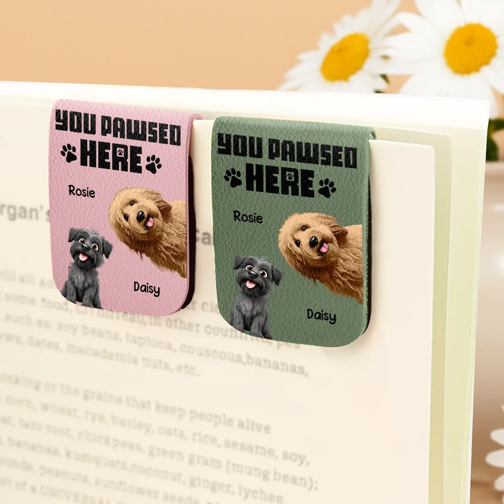 You Pawsed Here 3D Effect Dog Cat - Personalized Leather Magnetic Bookmark - Image 4