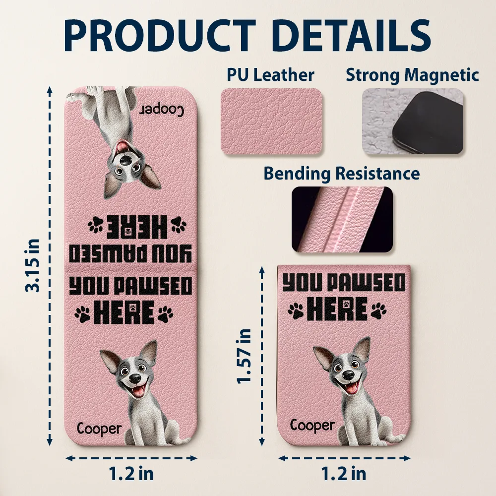 You Pawsed Here 3D Effect Dog Cat - Personalized Leather Magnetic Bookmark - Image 6