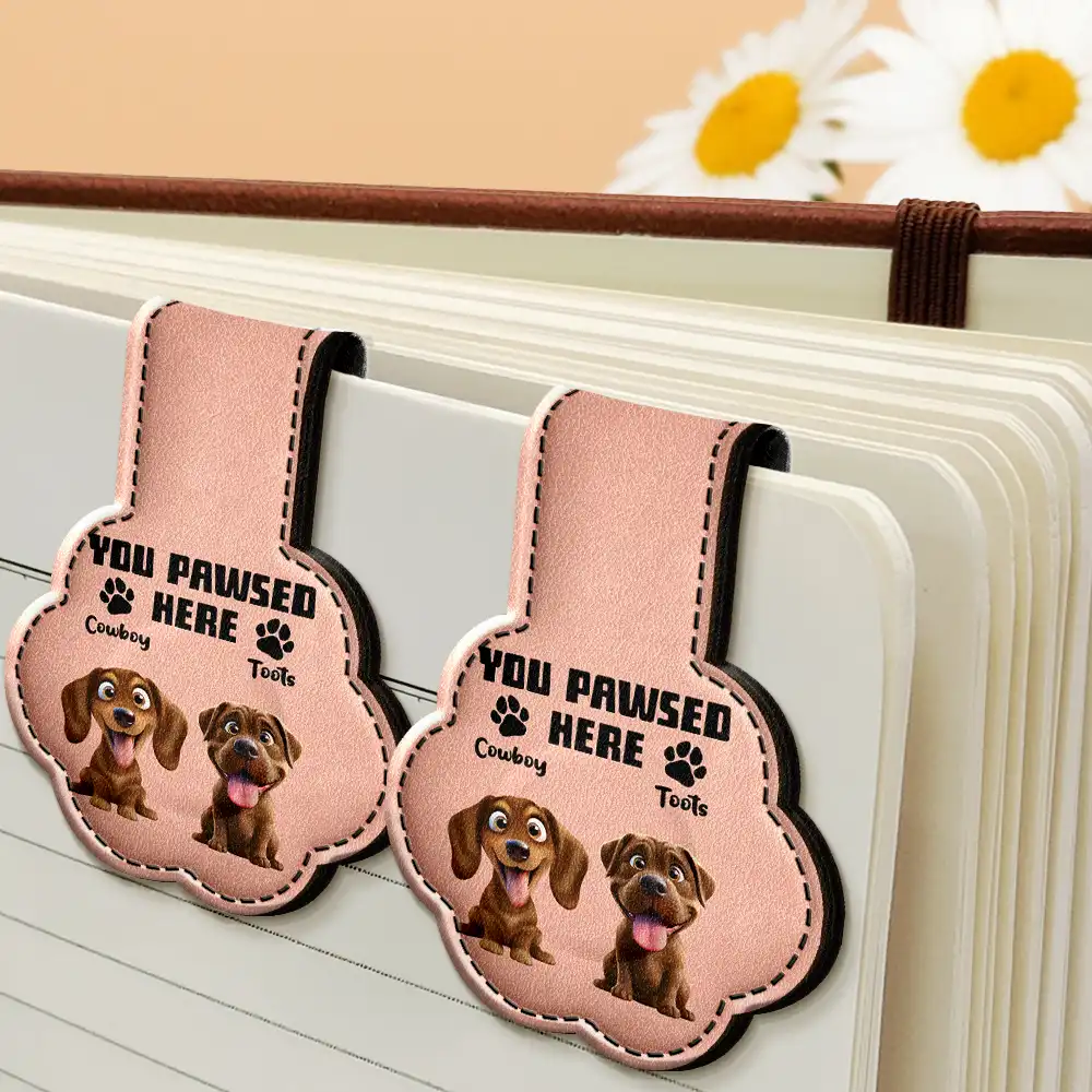 You Pawsed Here 3D Effect Funny Dog - Personalized Custom Shaped Leather Magnetic Bookmark - Image 5