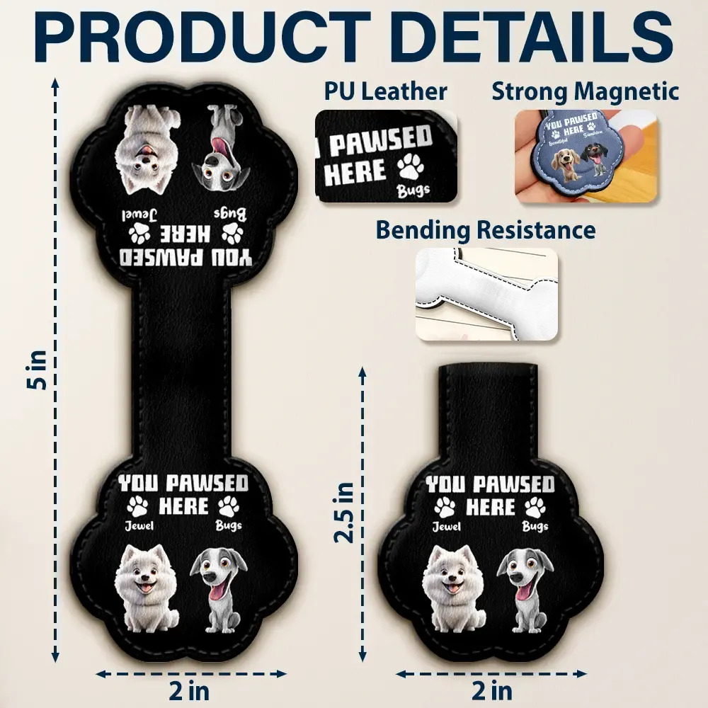 You Pawsed Here 3D Effect Funny Dog - Personalized Custom Shaped Leather Magnetic Bookmark - Image 7
