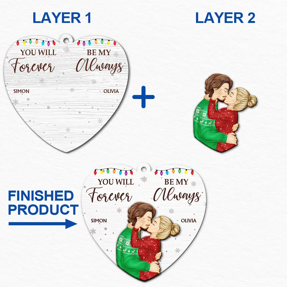 You Will Forever Be My Always Couple - Personalized 2-Layered Wooden Ornament - Image 6