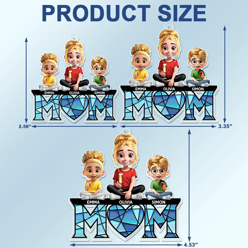 Young Mother Daughter Son We Love You Mom 3D Cartoon - Personalized Acrylic Car Hanger - Image 4
