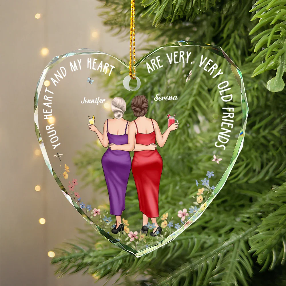 Your Heart And My Heart Are Very Old Friends - Personalized Heart Shaped Glass Ornament - Image 2