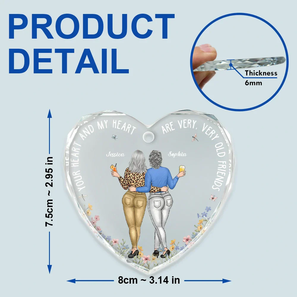 Your Heart And My Heart Are Very Old Friends - Personalized Heart Shaped Glass Ornament - Image 5
