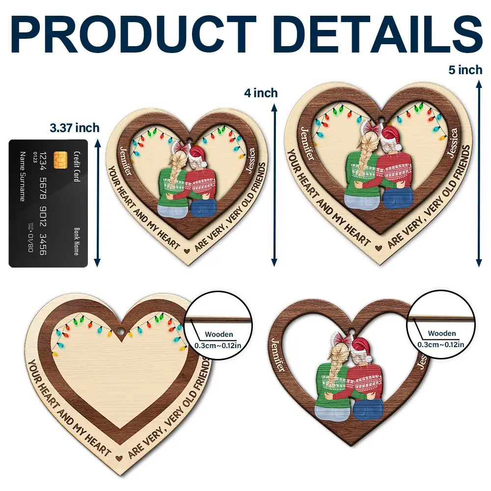 Your Heart And My Heart - Personalized 2-Layered Wooden Ornament - Image 5