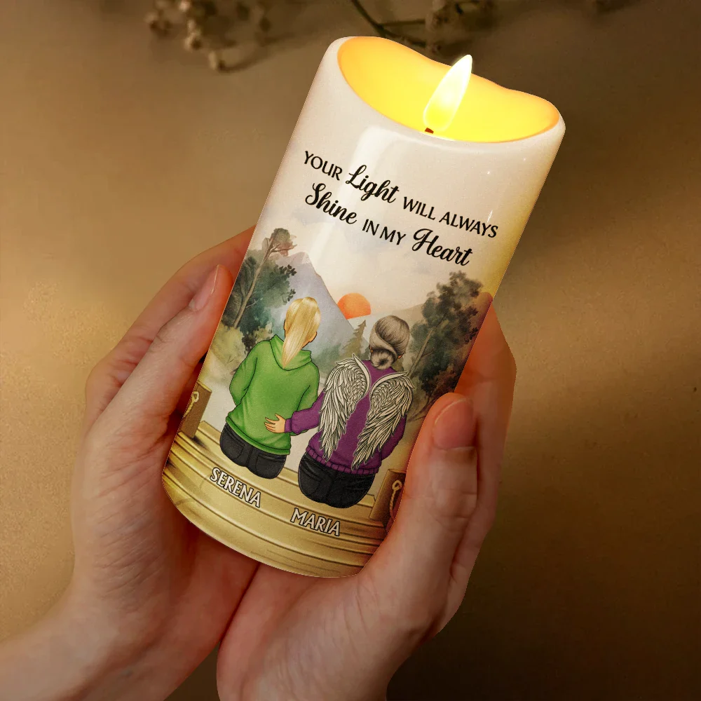 Your Light Will Always Shine In My Heart Memorial - Personalized Flameless LED Candle - Image 3