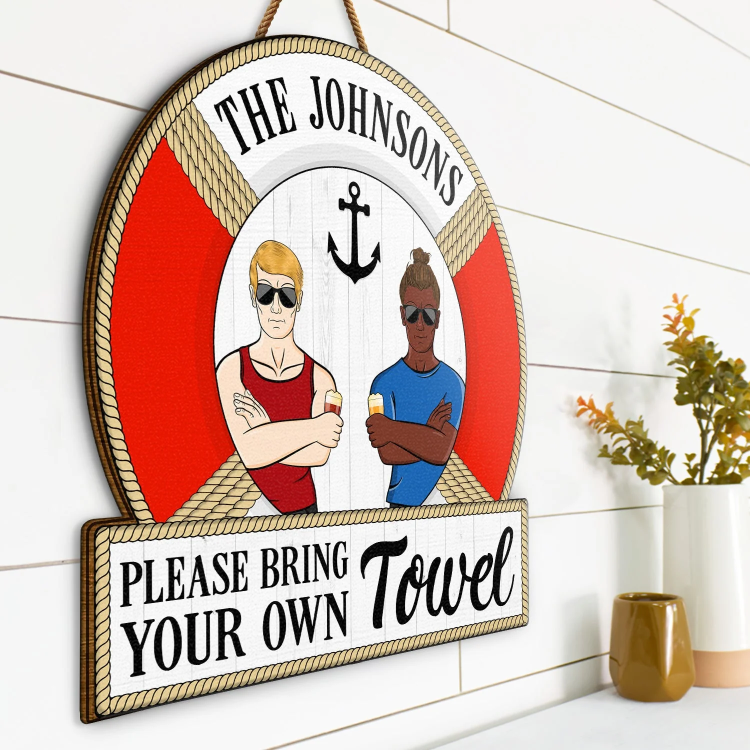 Your Own Towel - Swimming Pool Decoration For Couple - Personalized Custom Shaped Wood Sign - Image 2
