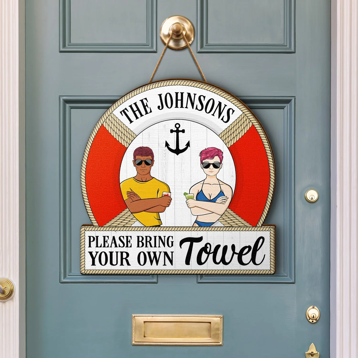 Your Own Towel - Swimming Pool Decoration For Couple - Personalized Custom Shaped Wood Sign - Image 3