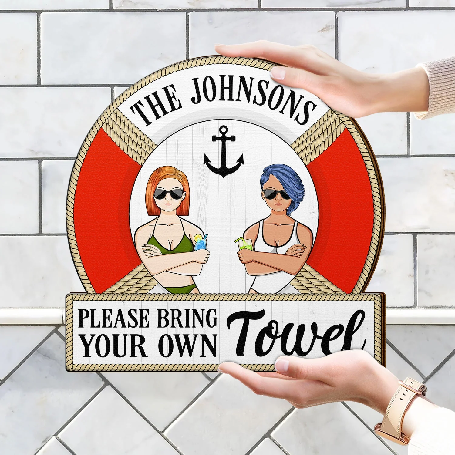 Your Own Towel - Swimming Pool Decoration For Couple - Personalized Custom Shaped Wood Sign - Image 4