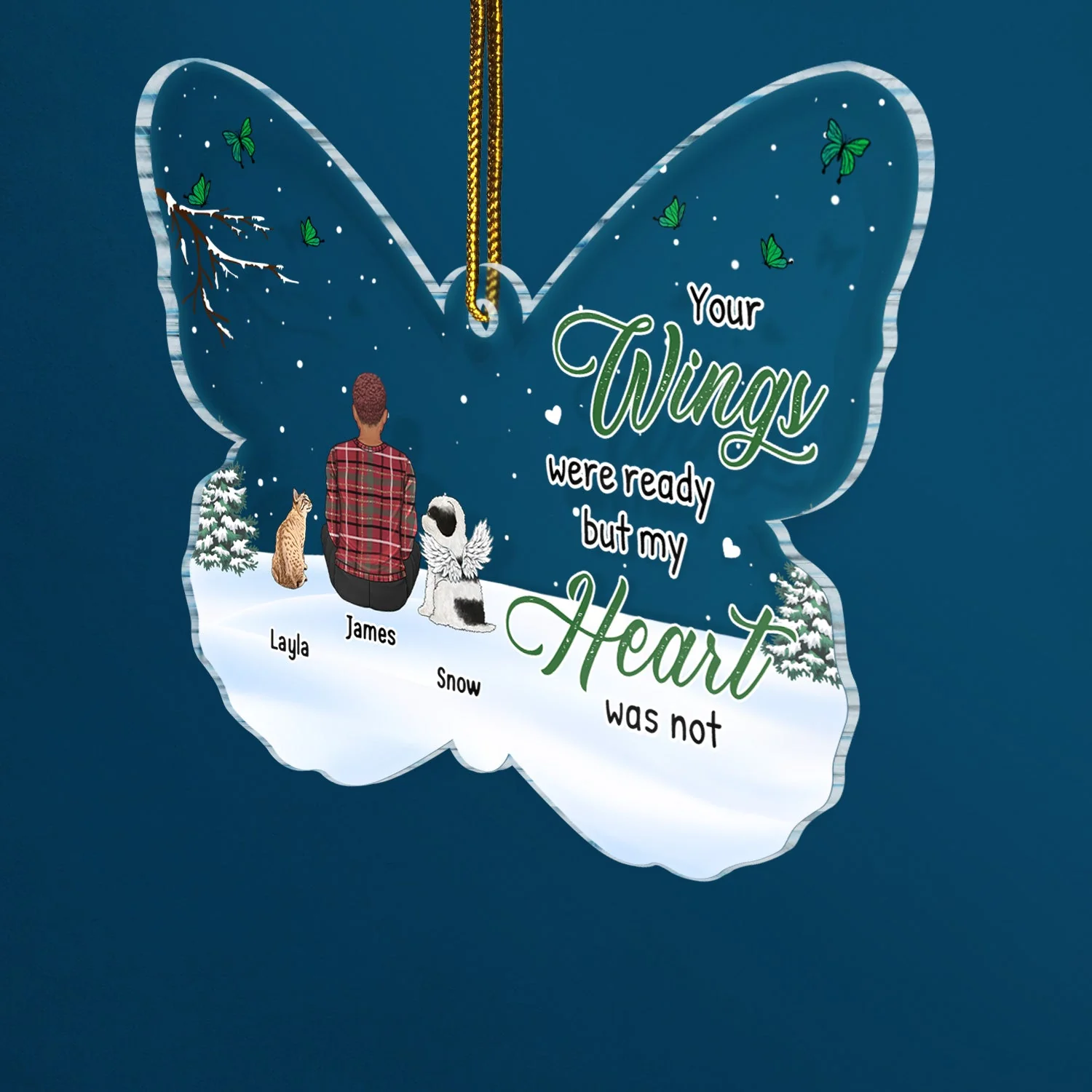 Your Wings Were Ready But My Heart Was Not Butterfly Shape - Christmas Keepsake, Dog Cat Pet Memorial Gift - Personalized Custom Shaped Acrylic Ornament - Image 2