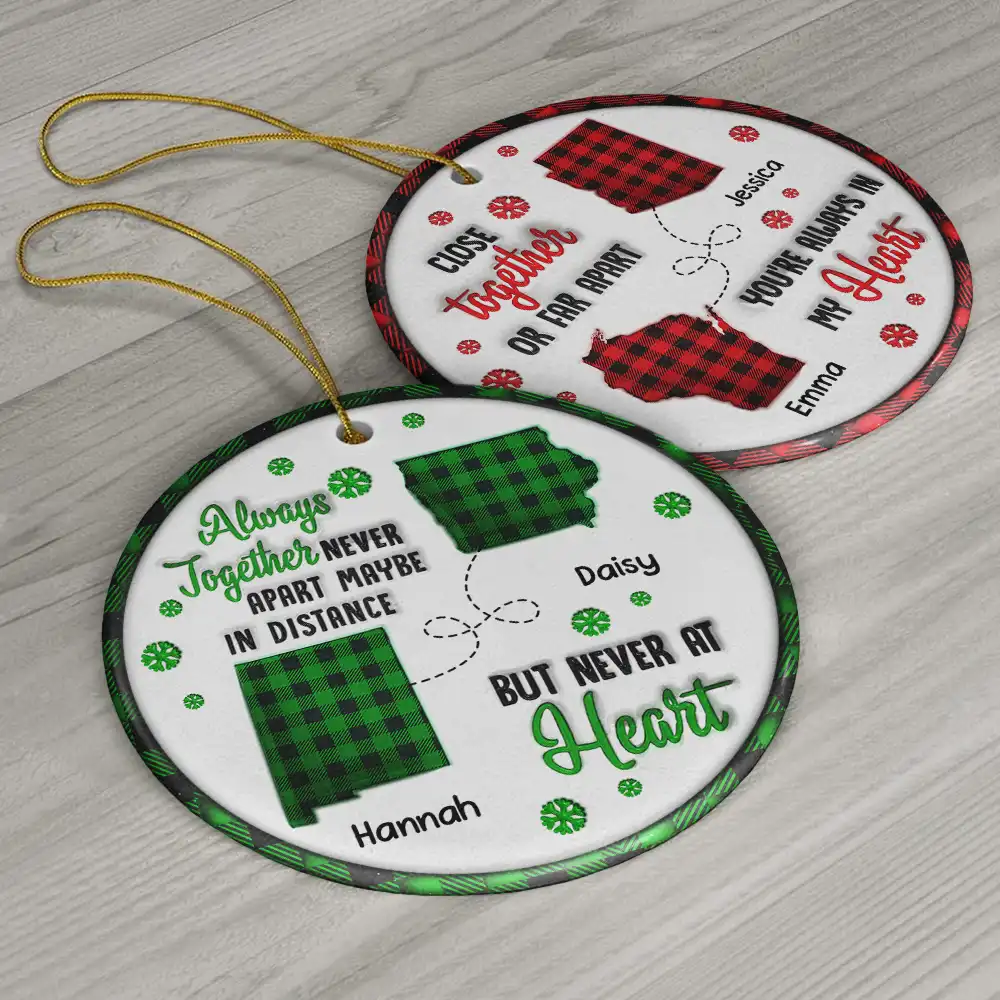 You're Always In My Heart - 3D Inflated Effect Printed Ornament, Personalized Circle Ceramic Ornament - Image 6