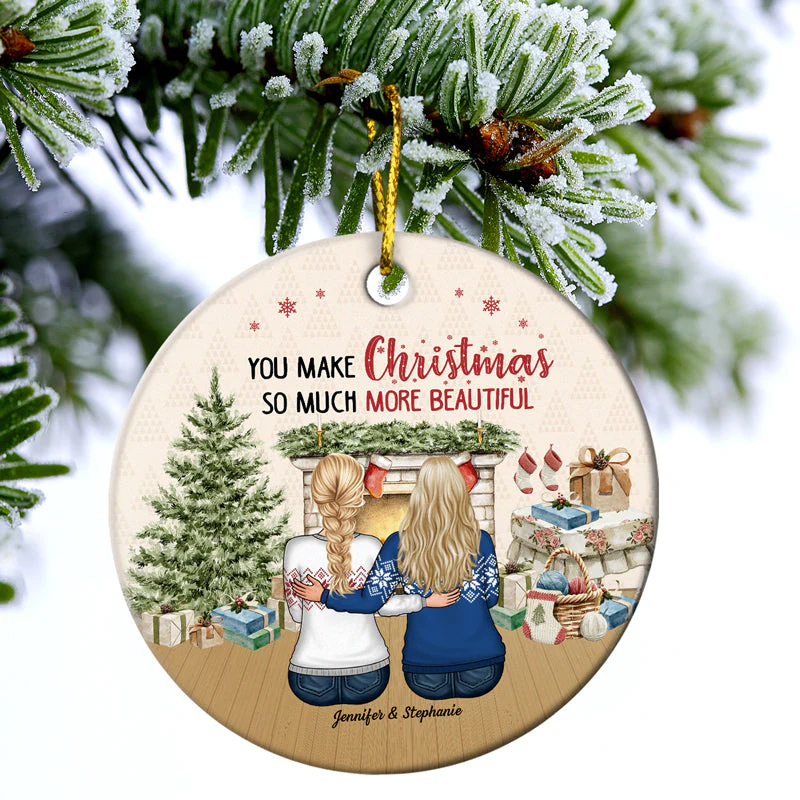 You're My Always & Forever - Christmas Gift For Couple - Personalized Custom Circle Ceramic Ornament - Image 3
