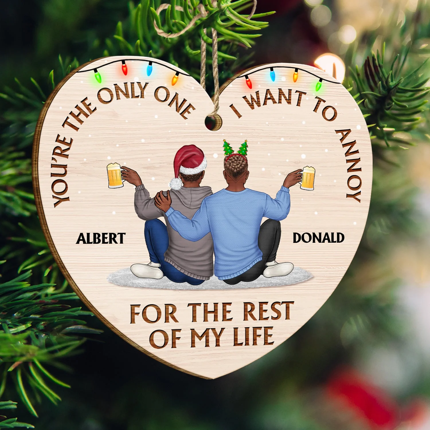 You're The Only One - Christmas Gift For Couples, Husband, Wife - Personalized Custom Shaped Wooden Ornament - Image 3