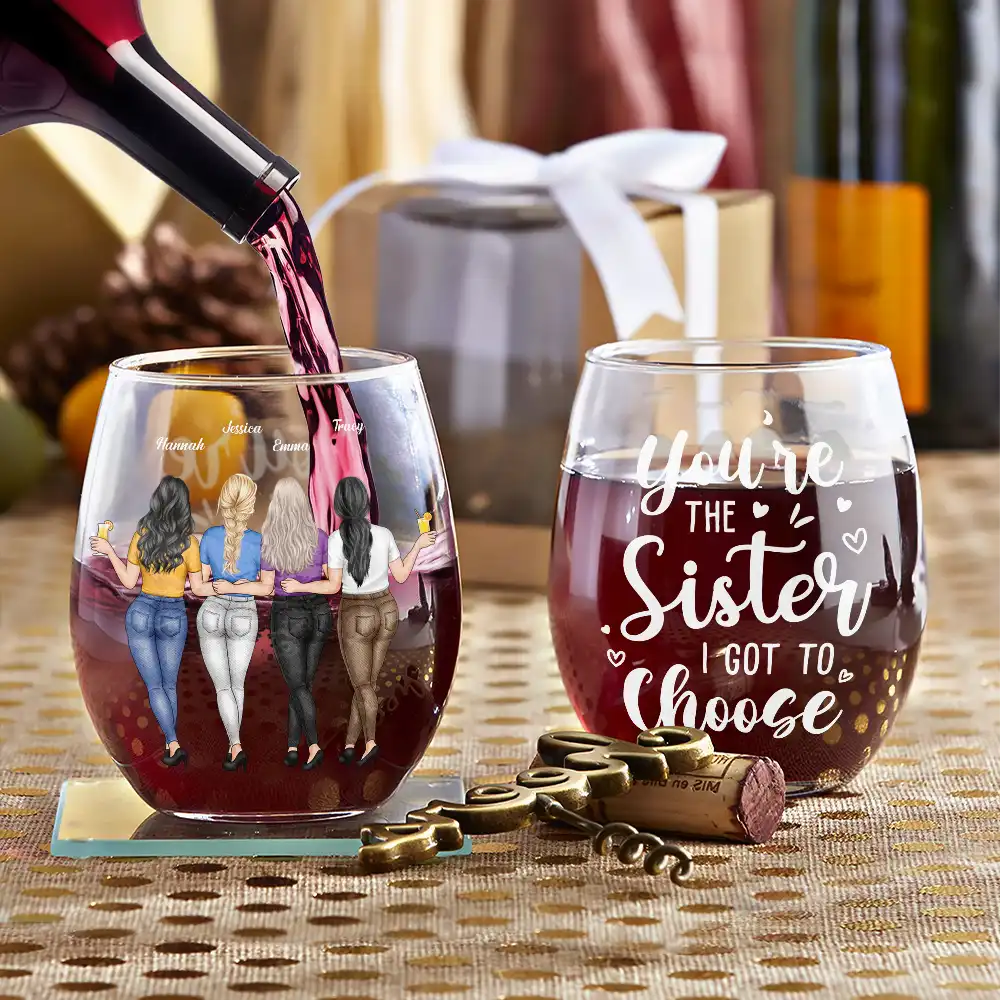You're The Sister I Got To Choose Bestie - Personalized Stemless Wine Glass - Image 3