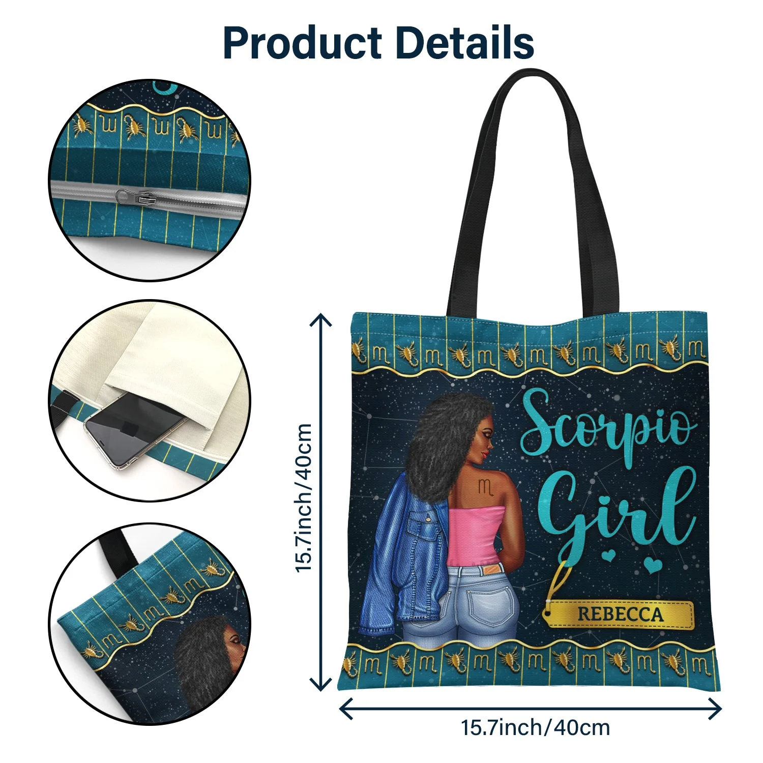 Zodiac Girl Nutrition Facts - Birthday Gift For Her - Personalized Custom Zippered Canvas Bag - Image 4