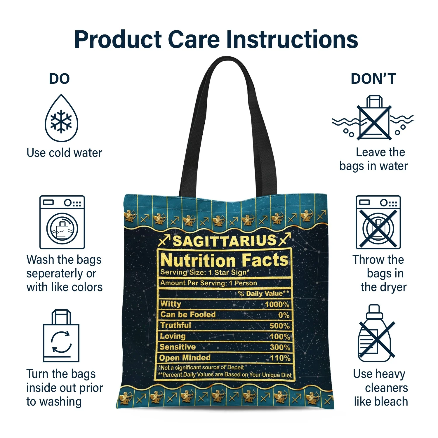 Zodiac Girl Nutrition Facts - Birthday Gift For Her - Personalized Custom Zippered Canvas Bag - Image 6