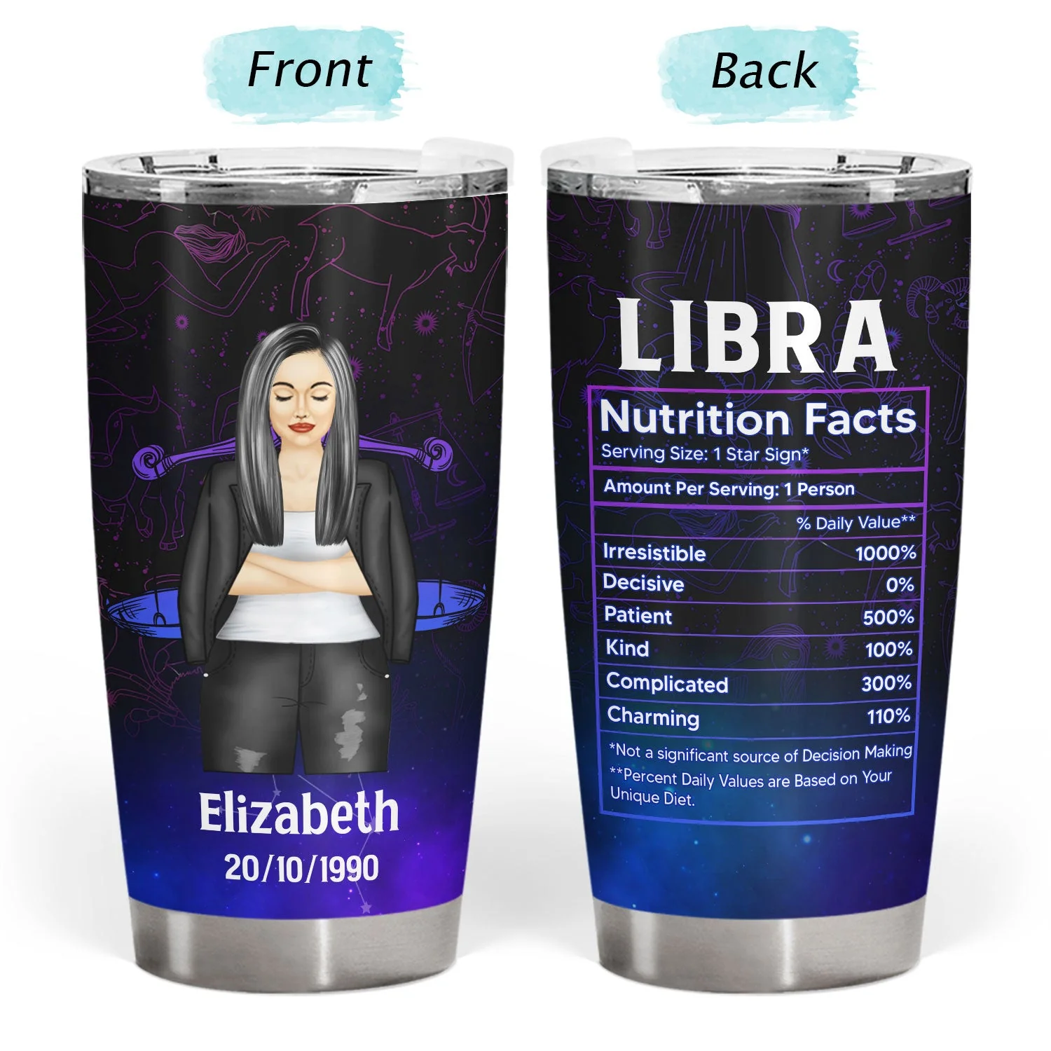 Zodiac Nutrition Facts - Birthday Gift For Women, Besties, Sisters - Personalized Custom Tumbler - Image 3