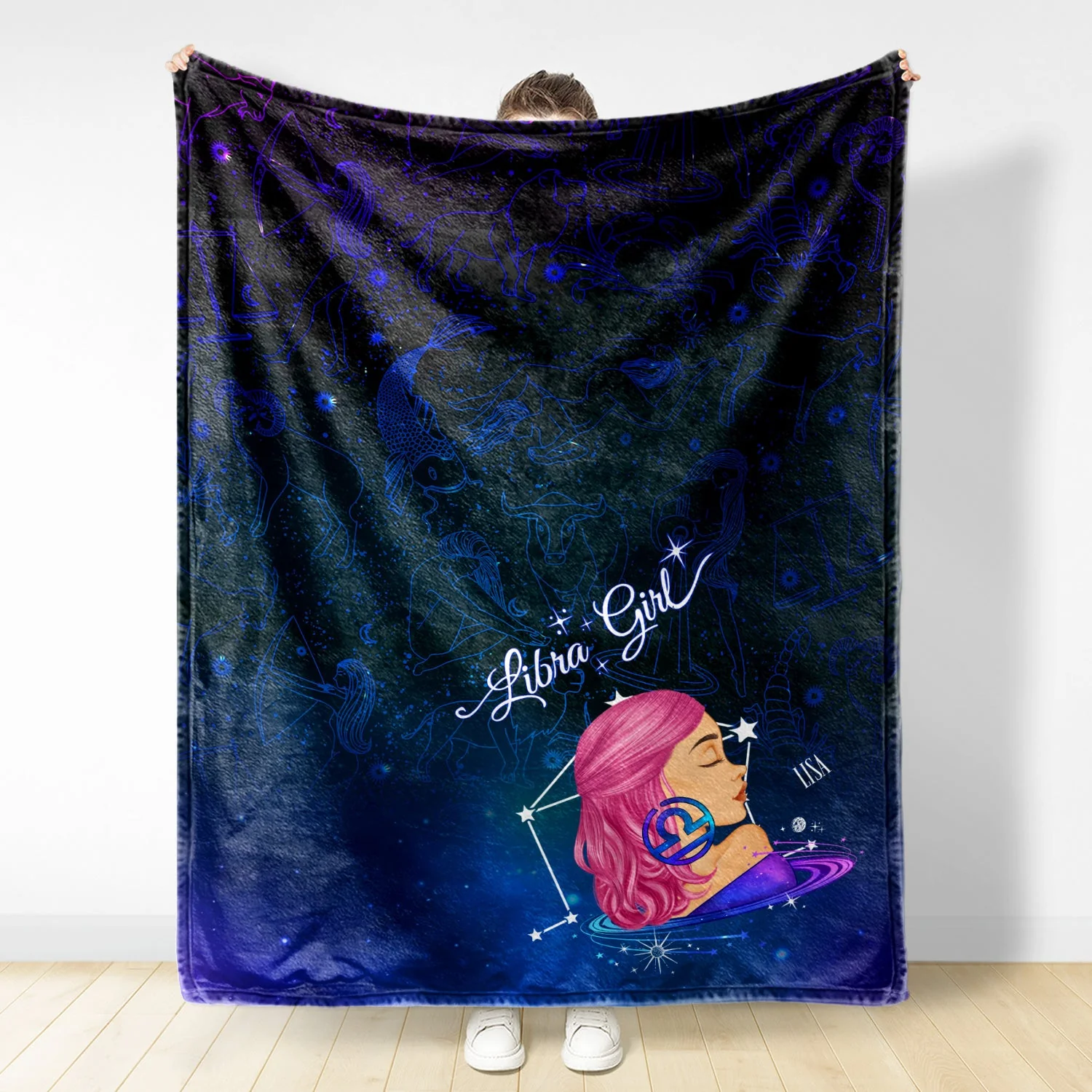 Zodiac Sign Girl - Birthday Gift For Women - Personalized Fleece Blanket - Image 2