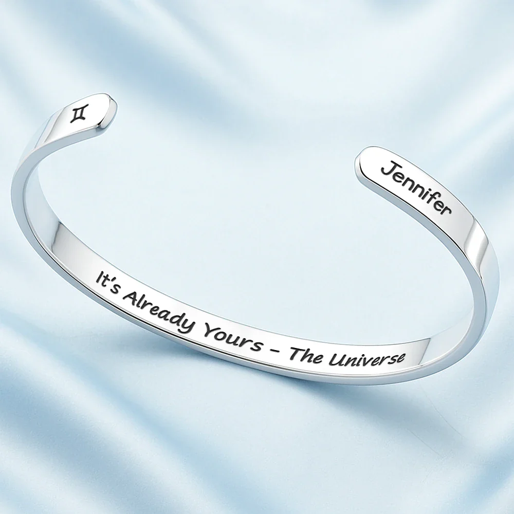 Zodiac Sign Manifestation Message - Personalized Bangle Bracelet Cuff - Image 3