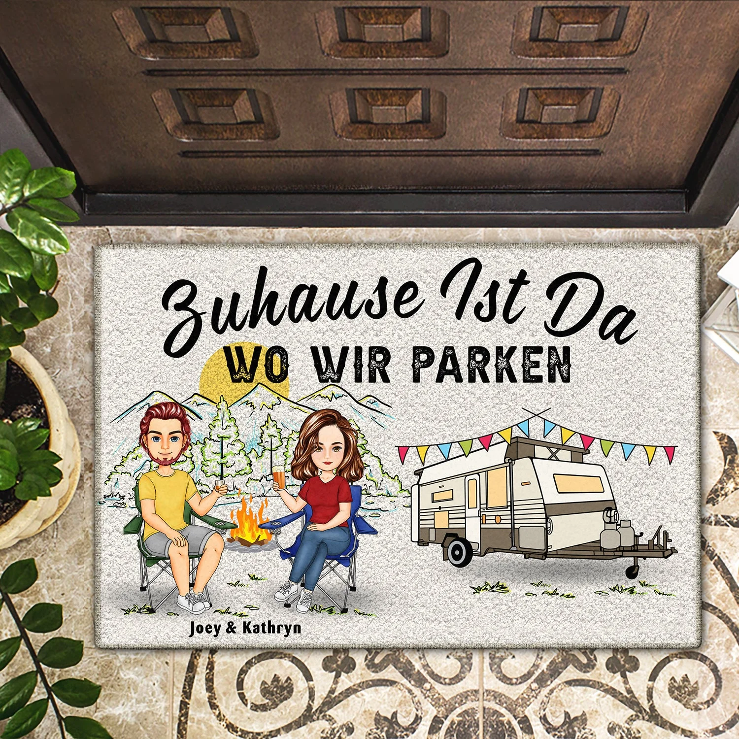 Zuhause Ist Da Wo Wir Parken Karikatur - Personalisierte Fußmatte - Image 2